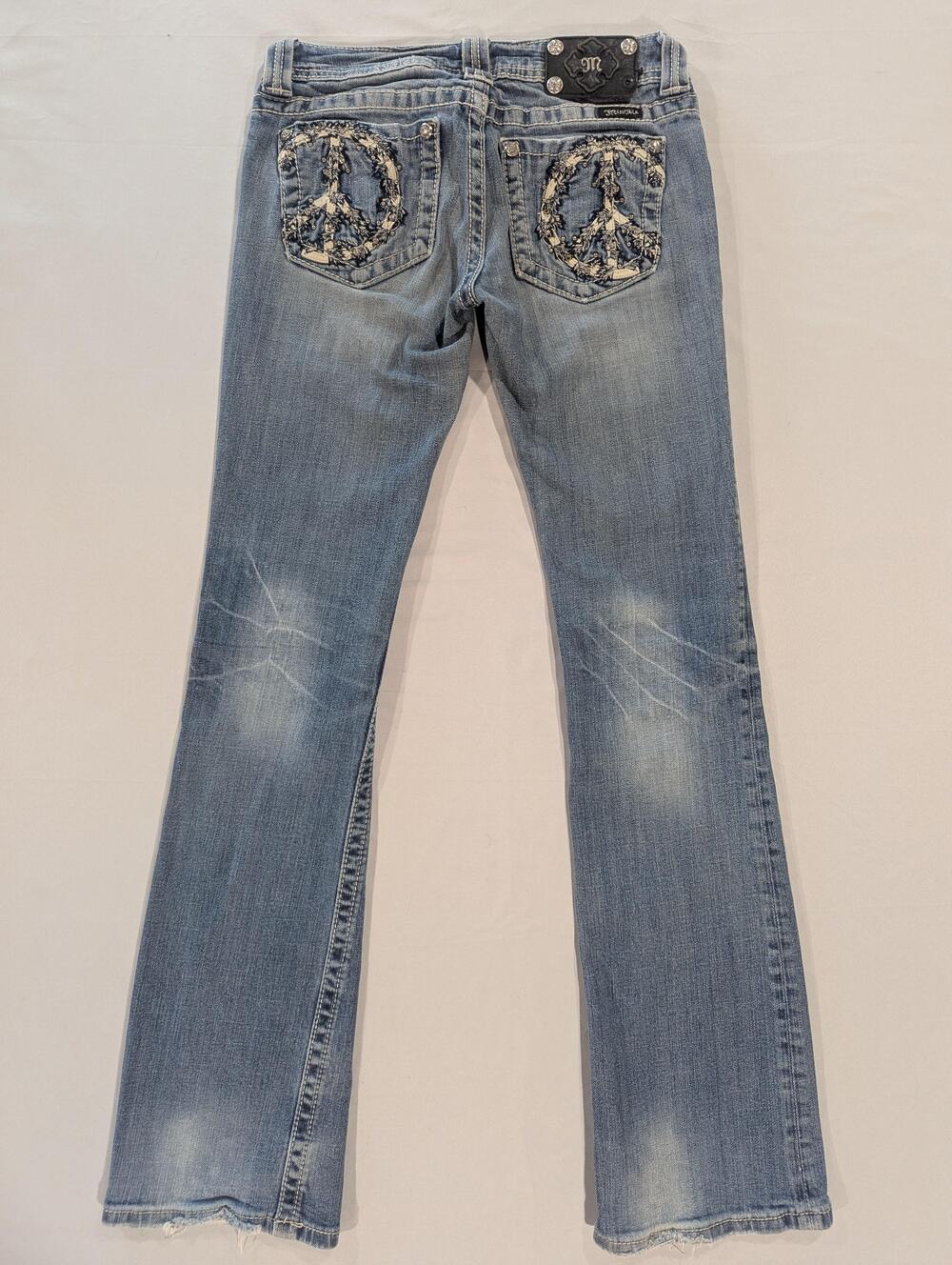 Miss Me Jeans Juniors 27 Blue Med Wash Low Rise Bootcut Stretch Rhinestone Denim